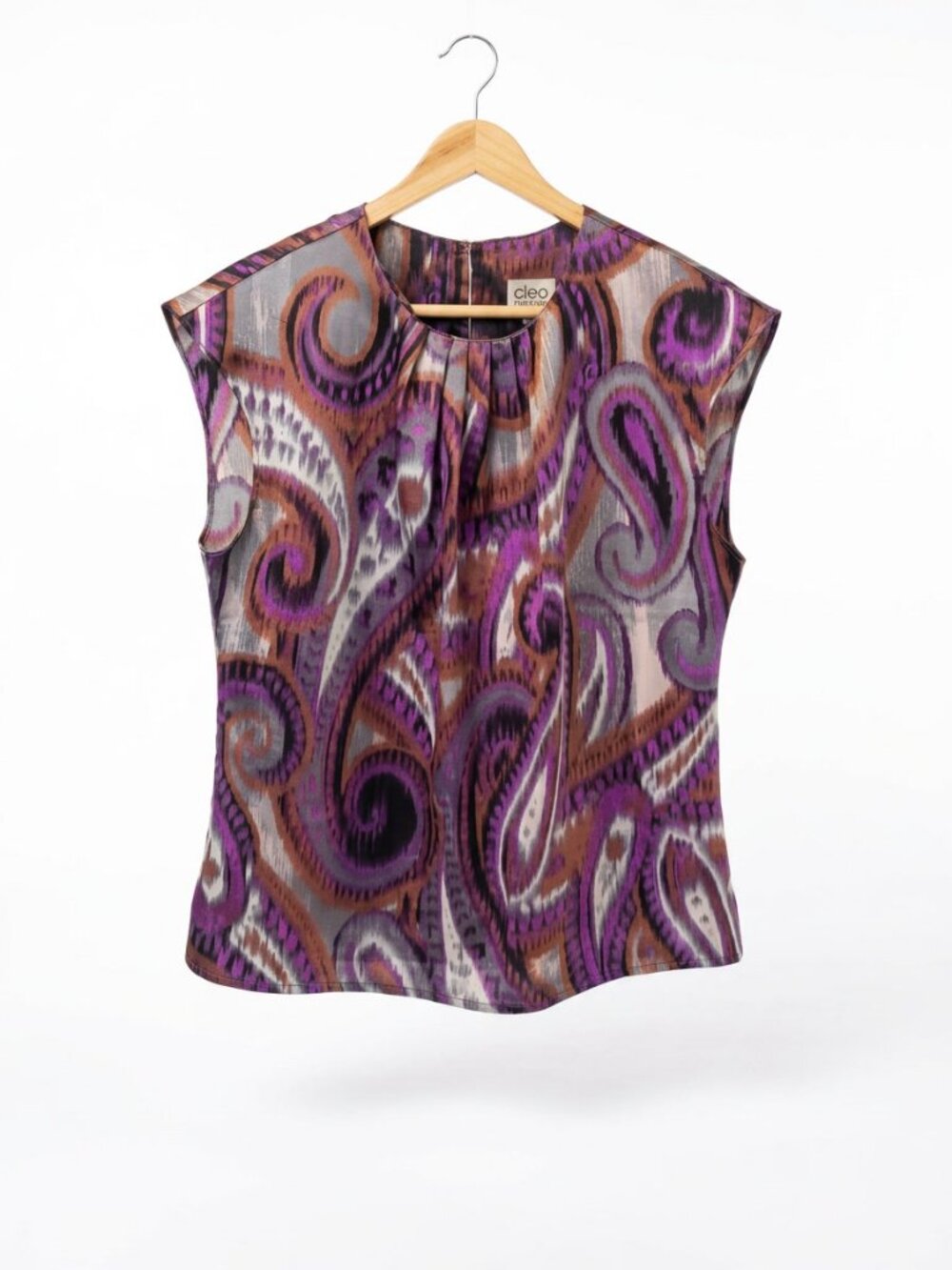 Cleo Satin Paisley Print Sleeveless Top Size S